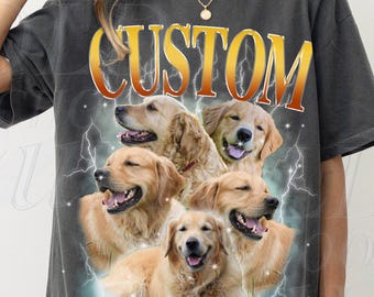 Custom Pet Vintage Bootleg T-Shirt, Retro Personalized  Pet Photo + Name Comfort Colors® Shirt, Custom Dog Portrait Top,Design Cat Shirt Tee