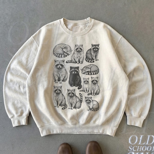 Raccoon Vintage 90s Tattoo Style Sweatshirt , Retro Cute Trash Panda Y2k Pullover