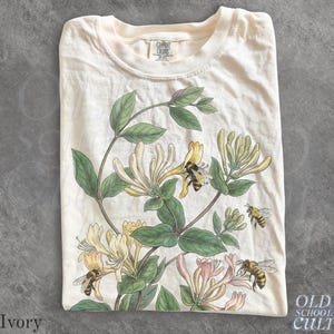 Vintage Honeysuckle Flower Bee 90s Graphic Tshirt, Retro Comfort Colors® Garden Plant Unisex Shirt