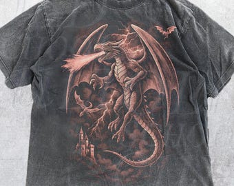 Dragon Vintage 90s Style Graphic Shirt, Dragon Graphic Comfort Colors® Y2k Goth Retro Tee, Dark Fantasy Mythical Medieval Dark Art Gift