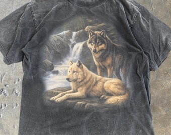 T-shirt vintage des années 90 avec style graphique Comfort Colors®, t-shirt délavé avec loup rétro grunge, gothique de la nature sauvage de l'an 2000, cadeau loup des années 2000
