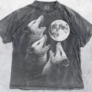 Possums Howling To Moon Comfort Colors® Vintage Style Tshirt, Retro Funny Possum Shirt, Weird Mystical Shirts, Silly Possum Lovers Gift