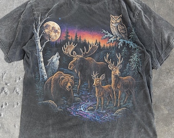 Wildlife Graphic T-Shirt, Moose Bear Wolf Deer Nature Tee, Comfort Colors® Pepper Shirt, Vintage Forest Adventure Top, Rustic Outdoor Gift