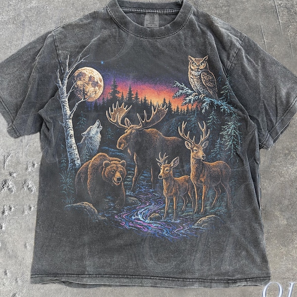 Wildlife Graphic T-Shirt, Moose Bear Wolf Deer Nature Tee, Comfort Colors® Pepper Shirt, Vintage Forest Adventure Top, Rustic Outdoor Gift