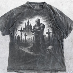 Dark Fantasy Knight Shirt, Vintage 2000s Grunge Comfort Colors® Y2k Graphic Tee, Gothic Armor Shirt, Retro Edgy Medieval Aesthetic Tee