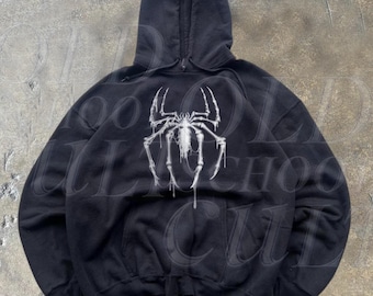 Sudadera con capucha con estampado de araña vintage de los 90, sudadera con capucha gótica con estampado de araña retro, sudadera con capucha para gimnasio, ropa gótica de los 90, sudadera con capucha grunge extragrande Y2K