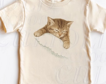 Sleeping Kitten Kids T-Shirt, Cute Cat Graphic Tee, Toddler Youth Shirt, Cozy Kitty Aesthetic Top, Soft Animal Kids Gift
