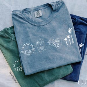 Camiseta Surfer Ocean Comfort Colors® estilo vintage de los 90, camisa playera retro con conchas marinas, top surfero de verano, regalo para amantes del océano, camiseta surfera unisex