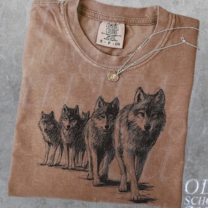Wolf Family Comfort Colors® 90s Vintage Style Tshirt, Retro Wolf Mystical Shirt, 2000s Nature Wolf Shirt, Washed Unisex Shirts, Wolf Gift