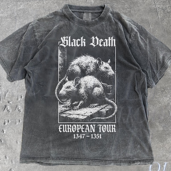 Black Death European Tour 1347- 1351 Vintage grafische shirts, retro Comfort Colors® T-shirt gotische middeleeuwse pestrat Dark Art, middeleeuwen