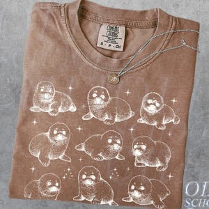 Baby Robben 90er Jahre Comfort Colors® Vintage Tattoo Style Tshirt, Retro Robben-Ozean-Liebhaber-T-Shirt, süße Robben-Shirts, Natur Unisex-Erwachsen-Baumwoll-T-Shirt