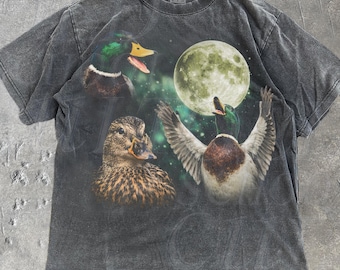 Gräsand Anka Månen Vintage Grafisk T-shirt, Retro Vildliv Fågel T-shirt, Jakt Natur Gåva