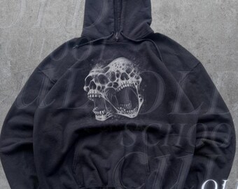 Y2k Skull Screaming Vintage 90s Graphic Hoodie, Retro Gothic Skull