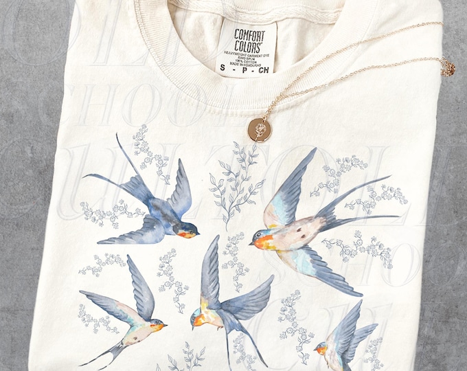 Birds 90s Vintage Style Tshirt, Retro Comfort Colors® Y2k Bird Shirt, Bird Nature 2000s Camping Shirt, Swallows Shirt,  Bird Hiking Top