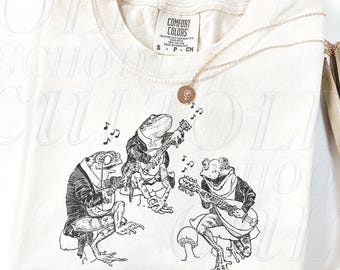 Frog Musicians 90s Retro Comfort Colors® Shirt, Vintage Frog Graphic T-Shirt, Cute Funny Frog Tee, Frog Lovers Cotton Tee,Unisex Beige Shirt
