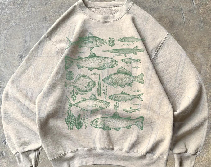 Vintage Fish Tattoo Style Sweatshirt, Retro Fisher Sweater, Fish Shirt For Men, Bass Gifts, Fisher Tee, Bass Lovers, Fisher Gifts, Ocean