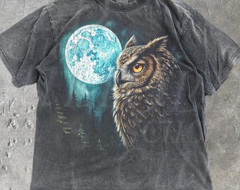 Owl Moon Vintage 90-talsgrafik T-shirt, Vintage skogsdjurs-T-shirt, Comfort Colors®-T-shirt, Retro Naturtopp, Cottagecore djurälskare-present