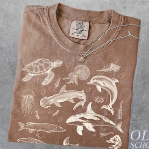 Sea Animals 90s Vintage Style Tshirt, Retro Comfort Colors® Y2k Ocean Shirt, Sealife, Whale, Orca, Turtle, Dolphin Shit, Unisex Adult Tee
