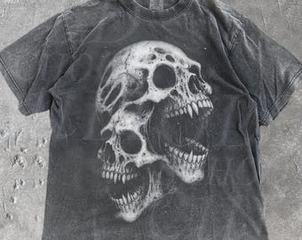 Schreeuwende schedel vintage jaren 90 grafisch shirt, schedel Halloween Goth retro T-shirt, jaren 2000 horror kleding, spooky skelet streetwear grunge top