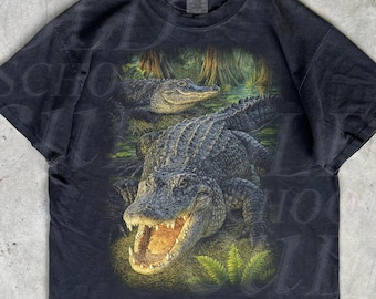 Alligator Vintage 90s Graphic Style Comfort Colors® Tshirt, Retro Crocodile Nature Faded Shirt, Crocodile Y2k Black Shirt