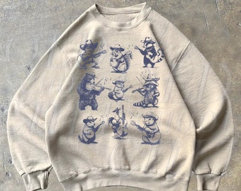 Animal Musicians Vintage Style Sweatshirt, Retro Bear Guitar Sweater, Cute Trash Panda Sweater, Funny Music Gift Cozy Warm Unisex Sweatshirt