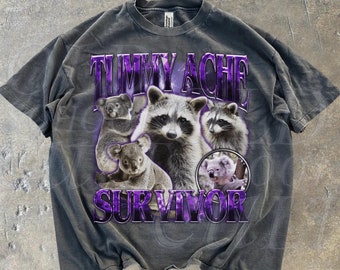 Tummy Ache Survivor Retro 90s Shirt, Vintage Raccoon Koala T Shirt, Tummy Ache Tee, Funny Aesthetic Shirt, Birthday Party Shirt, Meme Shirt