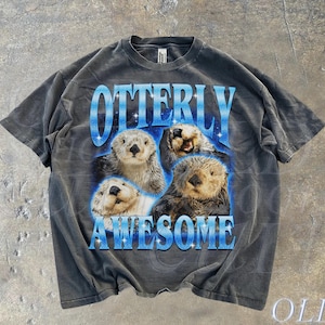 Otterly Awesome Vintage Graphic T-shirt, Retro Rolig Otter Bootleg T-shirt, Vintage Natur T-shirt, Rolig Gaggtröja, Tvättad Y2k-tröja