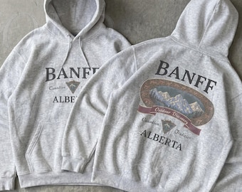 Banff Alberta Canada Hoodie, Vintage 90s Mountain Graphic Sweatshirt, Retro Outdoor Hiking Camping Nature Pullover
