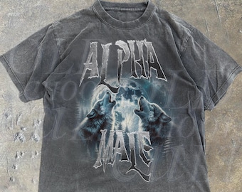 Camiseta Vintage com Estampa de Lobo Alfa Uivando, Estilo Retrô Anos 90, Camiseta Estilo Rap, Camisetas com Meme Emo de Lobo, Camisetas Divertidas para Presente, Lobo Sigma