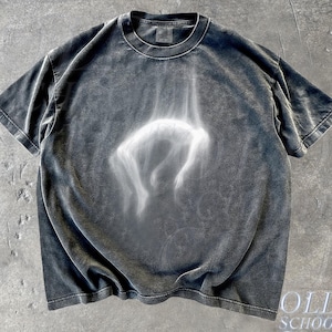 Koszulka z grafiką w stylu vintage Ghost Falling, sprany T-shirt Reaper, koszulka z grafiką w stylu grunge streetwear, oversize'owa koszula w stylu gotyckim Acid Wash Skull