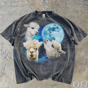 Vintage Three Alpacas Graphic T-shirts, Retro Alpacas Tshirt, Funny Weird Shirt, Wild Life Lovers, Oversized Y2k Washed Animal Tee