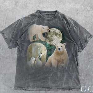 T-shirts graphiques vintage mystiques ours polaires, t-shirt lune ours polaire rétro, chemise Nature de l'Alaska, vêtements amusants, t-shirt adulte lavé, t-shirt idiot
