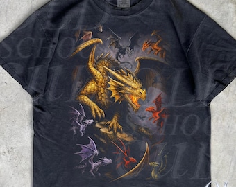 Vintage Fantasy Dragon 90s Graphic Style Comfort Colors® Tshirt, Retro Fantasy Dragon Gothic Faded Shirt, Dragons Grunge Y2k Mythical Shirt
