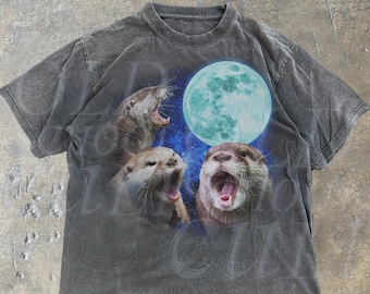 Three Otters Vintage Graphic T-shirts, Retro Otter Moon Tshirt, Otter Lovers, Funny Graphic Tee, Oversized Washed Tee, Weirdcore T Shirts