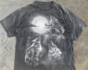 Werewolf Howling Vintage 90s Graphic T-Shirt, Alpha Wolf Gothic Shirt, Retro Grunge Tee, 90s Wolf Moon Shirt, Y2k Goth Tee, Washed Top