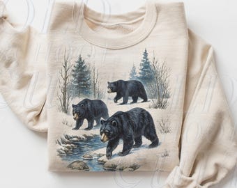 Retro Black Bears Wilderness 90s Sweatshirt, Vintage Brown Bear Crewneck,  Boho Unisex Nature Crewneck