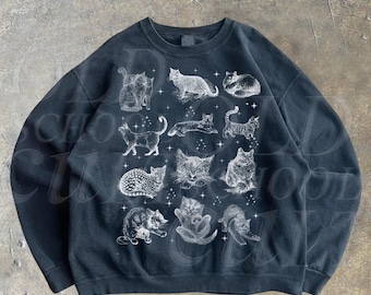 Cats Vintage 90s Tattoo Style Sweatshirt, Retro Kitten Nature Sweater, Cat Lovers Gift, Cats Cute Fall Unisex Adult Graphic Hoodie, Fun Gift