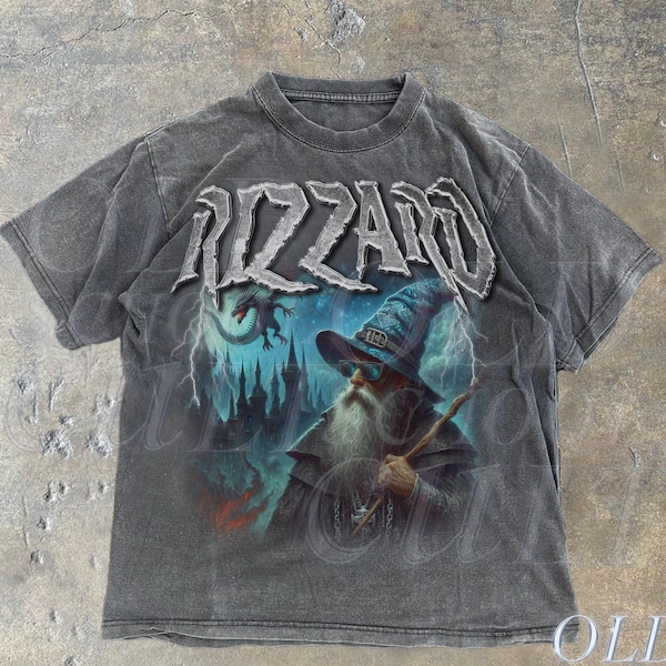 Rizzard ファンタジーウィザード ヴィンテージ Tシャツ、レトロウィザード ドラゴンキャッスルシャツ、アルファウィザード ノスタルジアシャツ、ダークアートキャッスルマジック Rizz シャツ