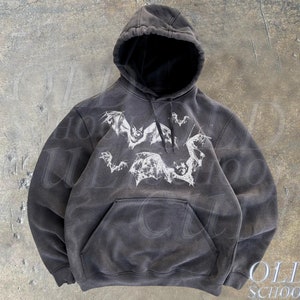 Y2k Bats Vintage 90s Graphic Hoodie, Retro Gothic Bat Hoodie, Grunge Dark Art Sweater, 90s Bats Gothic Odzież, Y2k Grunge Oversize Hoodie