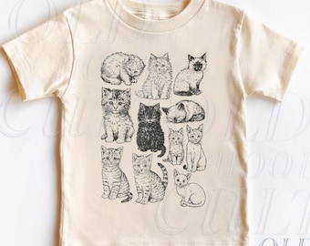 Camiseta infantil de gatos adorables, camiseta con estampado de gatitos, camiseta juvenil de gato kawaii, camiseta de animales para niños pequeños, regalo vintage de gatitos para niños