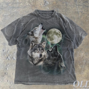 Howling Wolves vintage jaren 90 grafisch shirt, Wolf Moon Tee, Wild Free, loyale Wolf retro shirt, grijze wolf gewassen oversized T-shirt, Wolf geschenken