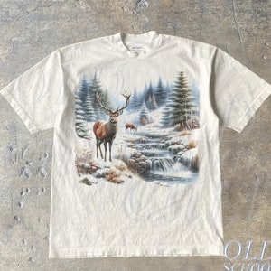 Retro Deer Snowy Nature 90s Shirt, Vintage Mystical Deer Nature Camping Outfit, Boho Unisex Adult Shirt, Nature Wildlife Shirt, Hunter Shirt