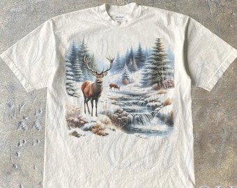 Retro Deer Snowy Nature 90s Shirt, Vintage Mystical Deer Nature Camping Outfit, Boho Unisex Adult Shirt, Nature Wildlife Shirt, Hunter Shirt