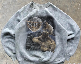 Three Sloths Vintage Sweatshirt, Retro Sloth Sweater, Cute Sloth Lover Sweater, Nature Hoodie Gifts, Cozy Warm Unisex Sweatshirt, Sloth Moon
