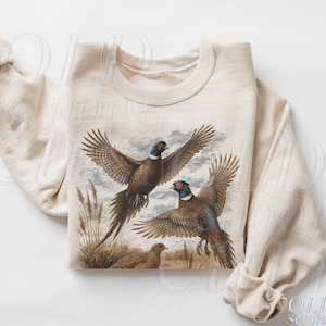 Retro Pheasant 90s Sweatshirt , Nature Vintage Wildlife Bird Crewneck, Boho Unisex Cabincore Crewneck Cozy Season Rustic Hunting