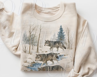 Sudadera retro con lobos del bosque, estilo vintage de los 90, sudadera unisex con estampado boho de animales del bosque.