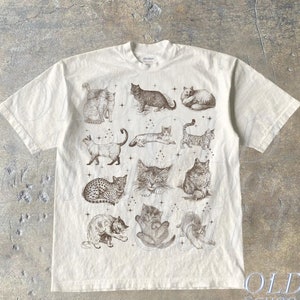Cats Retro 90s Tattoo Tshirt, Vintage Kitten Nature Shirt, Cat Lovers Gift, Cats In Space Unisex Relaxed Adult Graphic Tee, Funny Gifts
