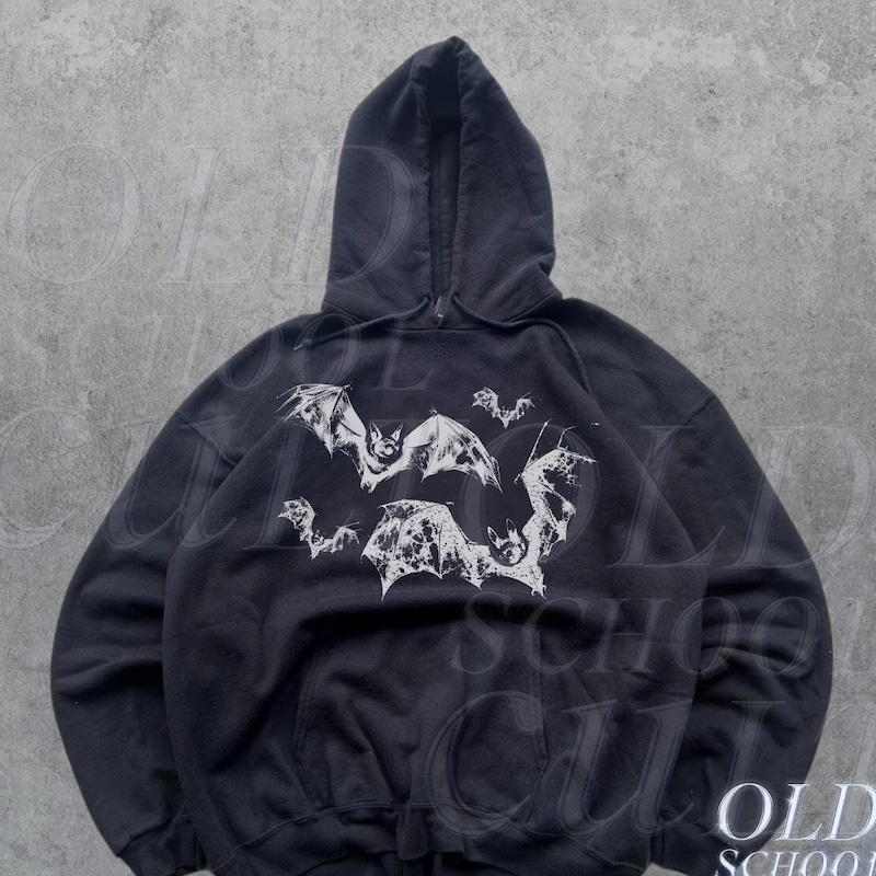 Vintage Bat Ghost Letter Print Hoodie with Pockets main image 1