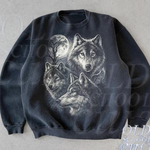 Wolf Mystical Vintage 90s Style Sweatshirt, Retro Wolf Sweater, Cute Wolf Sweater, Nature Hoodie Gifts, Cozy Soft Warm Unisex Sweatshirt