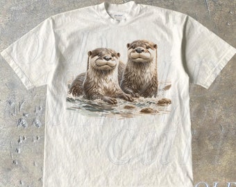 Vintage Two River Otters Wilderness 90s T Shirt, Nineties Retro Mustelids Wildlife Outfit, Boho Unisex Cute Tee, Otter Lovers, Y2k Cute Tee
